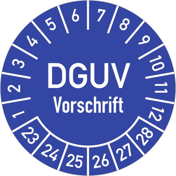Dreifke® Prüfplakette DGUV Vorschrift, 2023 - 2028, Folie, Ø 30 mm, 10 Stück/Bogen