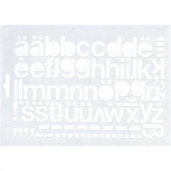 Aufkleber Kleinbuchstaben weiß, Folie, 25 mm, 1 Bogen