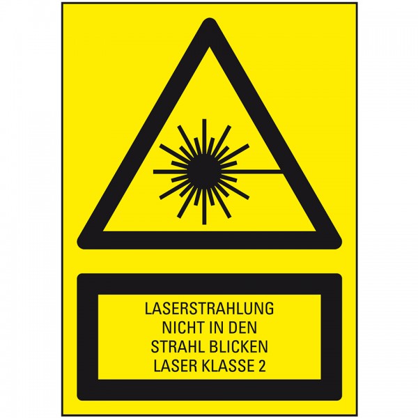 Dreifke® Aufkleber I Warn-Kombischild Laserstrahlung Laser Klasse 2, Folie, selbstklebend, 150x200mm
