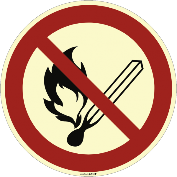 Dreifke® Kunststoff-Schild &quot;Keine offene Flamme; Feuer, offene Zündquelle und Rauchen verboten&quot;, Ø20cm, langnachleuchtend, Klasse C gem. DIN 67510, 1 S