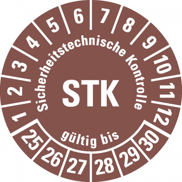 Dreifke® Prüfplakette STK 25-30, braun, Folie, m.Spezialkl.Oberflächenschutz, Ø30mm, 18 Stück