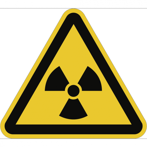 Schild Warnung vor radioaktiven Stoffen... ISO 7010, Alu, geprägt, 200 mm SL