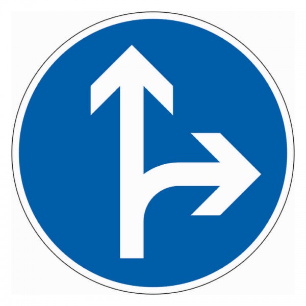 Dreifke® Schild I Verkehrszeichen Vorgeschriebene Fahrtrichtung geradeaus o. rechts, Nr.214, Aluminium RA0, Ø 600mm