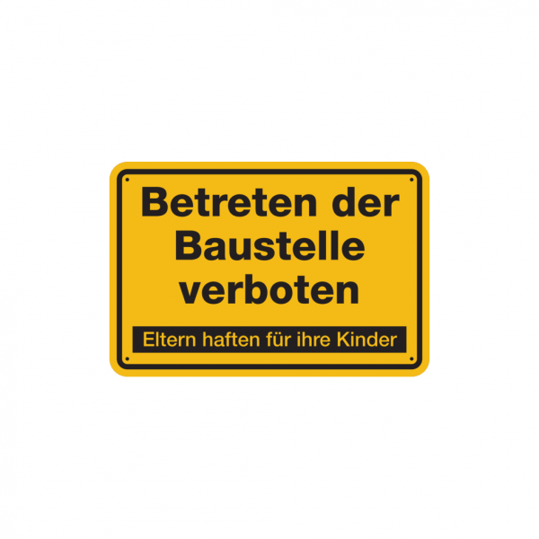 Dreifke® Baustellenschild, Betreten der Baustelle verboten, Eltern haften - gelb/schwarz | Alu geprägt | 600x400 mm, 1 Stk