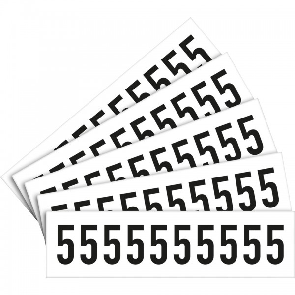 Dreifke® Aufkleber I Ziffer 5, weiß/schwarz, Folie, Schrifthöhe: 40mm, 52,9x23,8mm, 5 Bogen/VE, 10/Bogen
