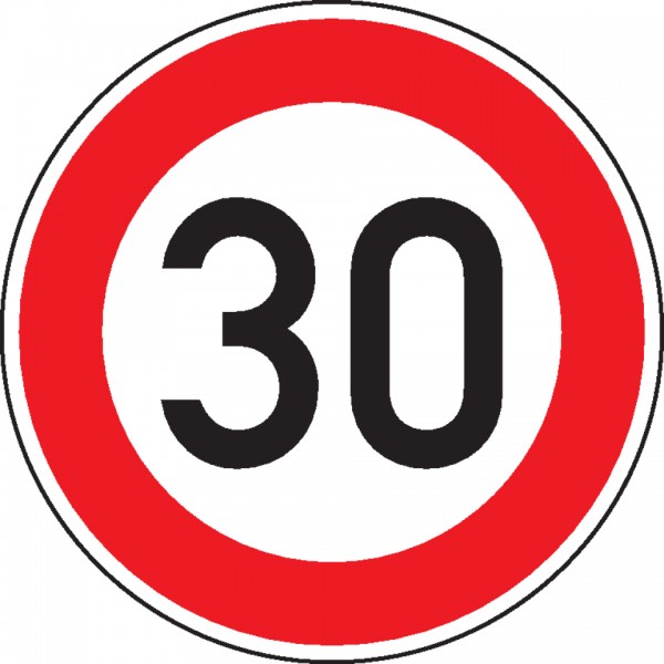 Schild I Verkehrszeichen Zulässige Höchstgesch.30, Nr.274-30, Aluminium RA2, reflektierend, Ø600mm, DIN 67520, nach StVO