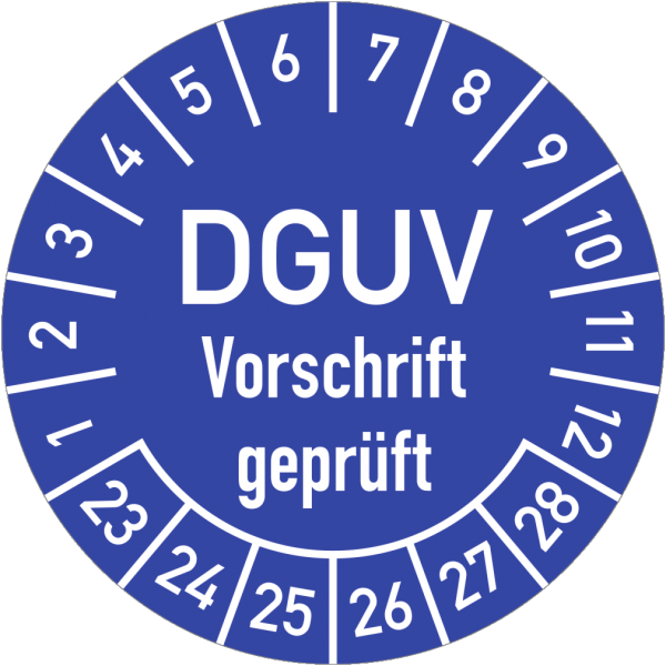 Dreifke® Prüfplakette DGUV Vorschrift geprüft, 2023-2028, Folie, Ø 25 mm, 10 Stück/Bogen