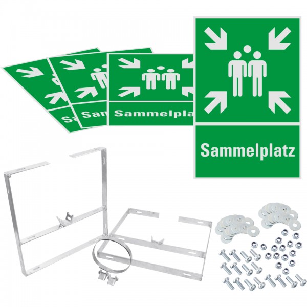 Dreifke® Schild I Würfelset Rettungszeichen Sammelstelle, Aluminium, 400x600mm, inkl. Befestigung