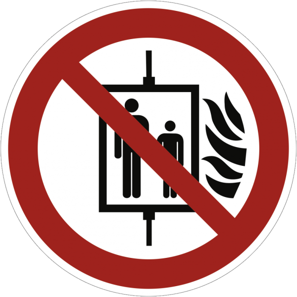 Dreifke® Aufkleber Aufzug im Brandfall nicht benutzen ISO 7010, Folie, Ø 50 mm, 10 Stück/Bogen