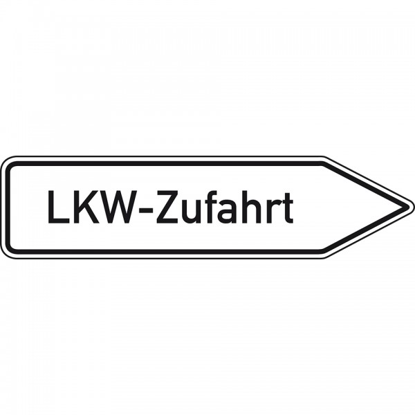Dreifke® Schild I Wegweiser LKW-Zufahrt, rechtsweisend, Aluminium RA0, reflektierend, 1400x350mm, DIN 67520