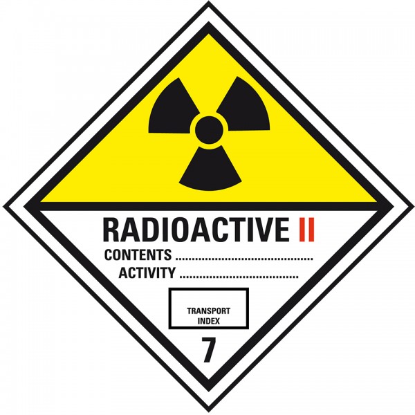 Dreifke® Gefahrgutzettel (Placards) Kl.7B Radioaktive Stoffe Kat.II, Kunststoff, 250x250mm, IMDG-Code, ADR, IATA