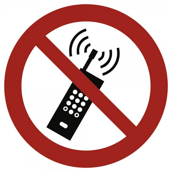 Dreifke® Aufkleber (Folie) &quot;Eingeschaltete Mobiltelefone verboten&quot;, Ø20cm, Folie selbstklebend, 1 Stück, Gebotszeichen (P013) gem. ISO 7010
