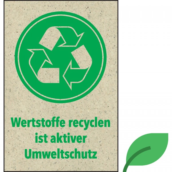 Dreifke® Aufkleber | Hinweisschild Wertstoffe recyclen ist ... Umweltschutz, KRO, Graspapier, 200x300mm