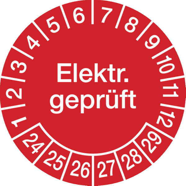 Dreifke® Aufkleber Prüfplakette, Elektr. geprüft, rot/weiß, Folie, Ø 30 mm - Spenderbox à 500 Stück, Folie selbstklebend 500 Stk.