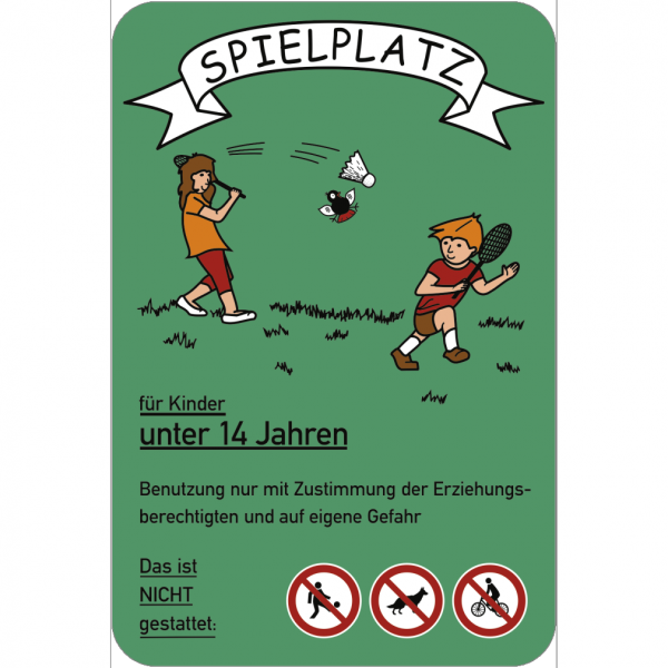 Dreifke® Schild Spielplatz für Kinder unter 14 Jahren..., grün, Alu, 400x600 mm