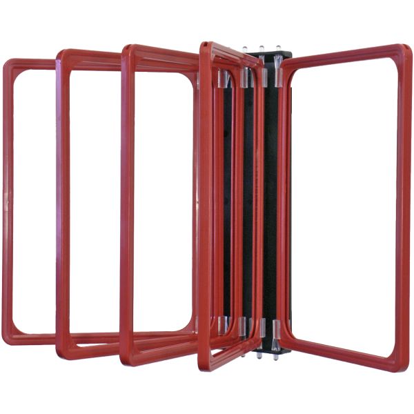 Schild Klapprahmen mit 5 Fächern DIN A4 rot, Kunststoff, 210x297 mm