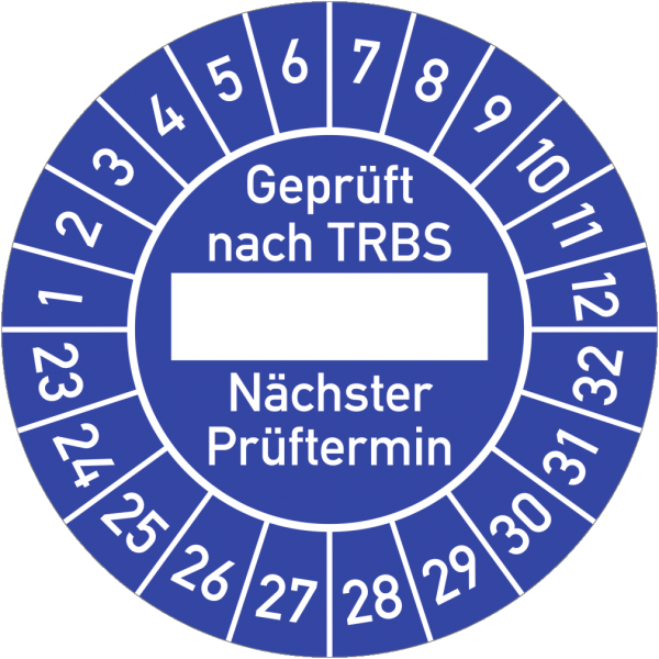 Dreifke® Prüfplakette Geprüft nach TRBS...2023-2032,Dokumentenfolie, Ø 30 mm,10 Stk./Bog.