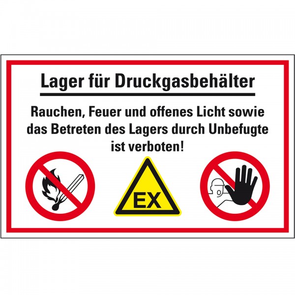 Dreifke® Schild I Hinweis-Kombischild Lager für Druckgasbehälter...! Kunststoff, 300x200mm