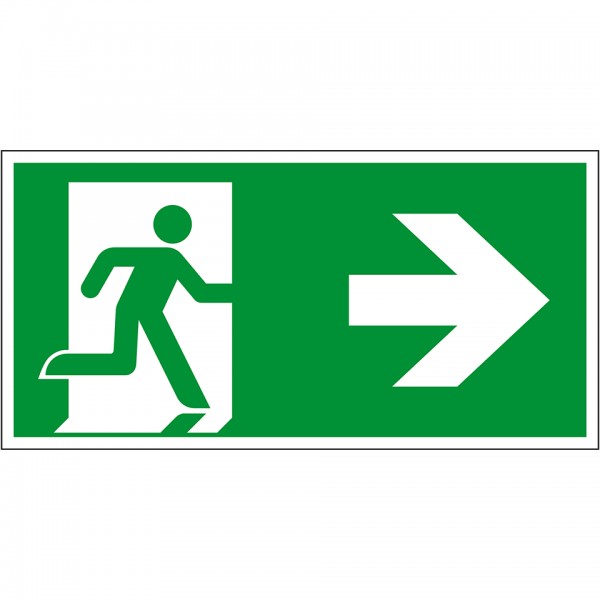 Dreifke® Schild I Rettungszeichen Rettungsweg rechts, Pfeil, Aluminium, 400x200mm, ASR A1.3, DIN EN ISO 7010 E002