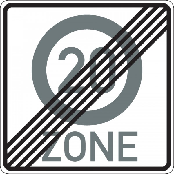 Schild I Verkehrszeichen Ende einer Tempo 20-Zone, Nr.274.2-20, Aluminium RA2, reflektierend, 600x600mm