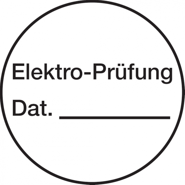 Dreifke® Prüfplakette, Elektro-Prüfung mit Datum, weiß/schwarz, Ø 23 mm - Bogen = 10 Plaketten, Dokumentenfolie selbstklebend 10 Stk.