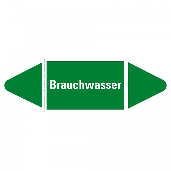 Aufkleber I Rohrleitungsetikett Brauchwasser, grün/weiß, für Ø ab 90mm, 300x100mm, 2/Bogen I 3 Stk