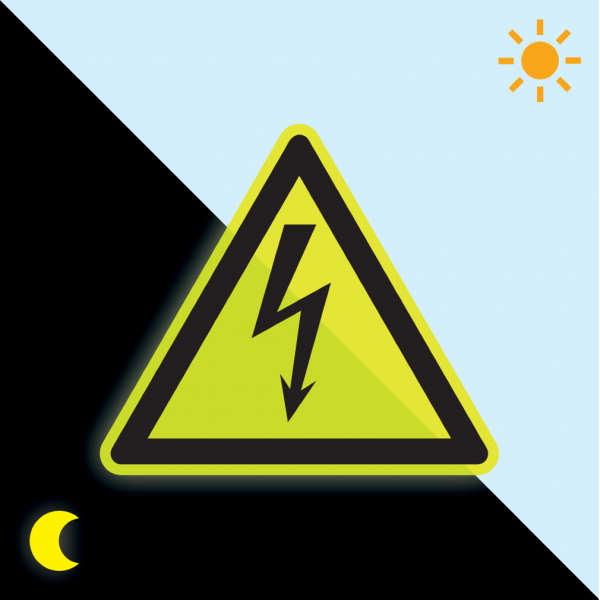 PERMALIGHT power langnachleuchtend Warnschild Warnung vor elektrischer Spannung, ISO, Kunststoff, fluoresz., SL200mm