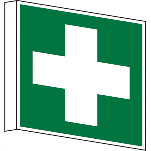Dreifke® | Schild Rettungszeichen, Erste Hilfe E003 Fahnenschild - 150x150x1 mm Kunststoff langnachleuchtend