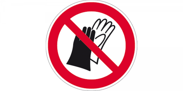 Dreifke® Aufkleber (Folie) &quot;Benutzen von Handschuhen verboten&quot;, Ø10cm, Folie selbstklebend, 1 Stück, Gebotszeichen (P028) gem. ISO 7010