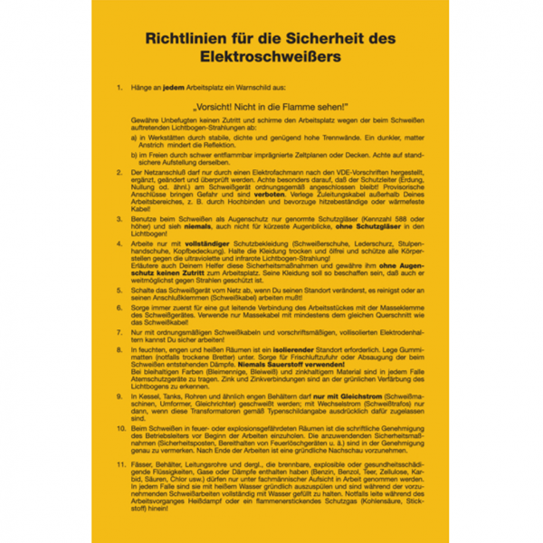 Dreifke® Aushang, Richtlinien für die Sicherheit des Elektroschweißers | Alu glatt | 250x380 mm, 1 Stk
