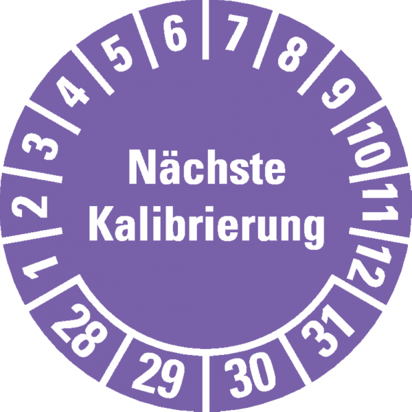 Dreifke® Prüfplakette Nächste Kalibrierung 28-31, violett, Dokumentenfolie, Ø 20mm, 36 Stk.