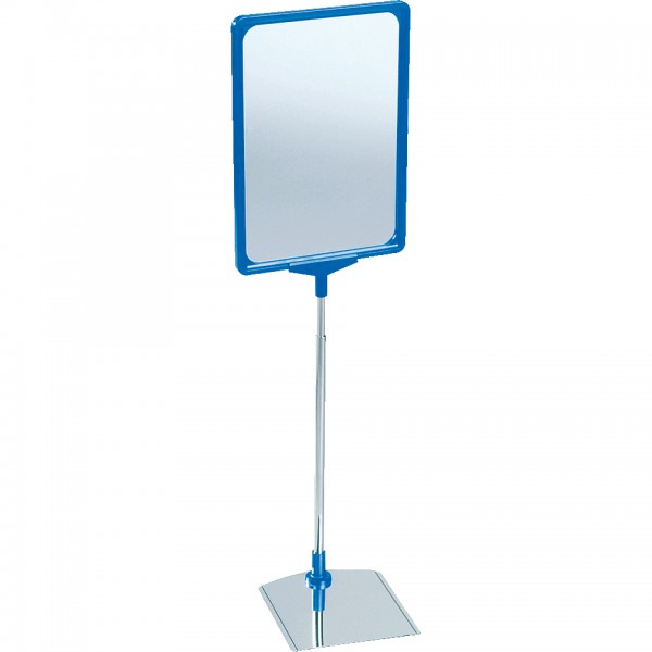 Informationsständer, m.Schutzfolie, entspiegelt, Fußplatte, Stahlrohr, blau, DIN A4