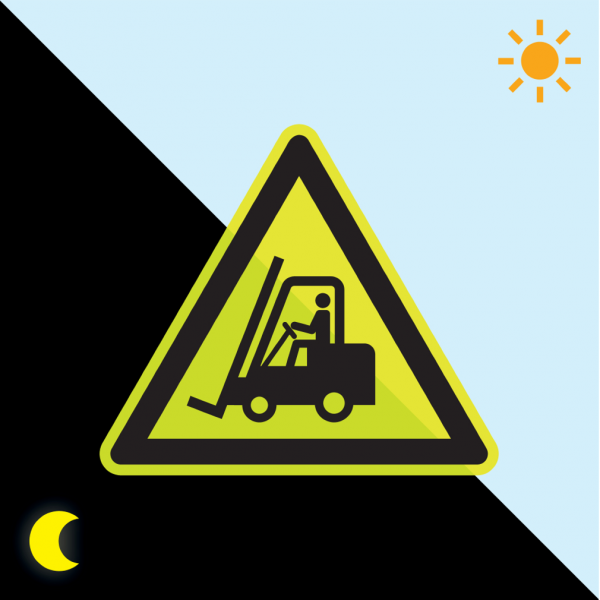PERMALIGHT power langnachleuchtend Warnschild Warnung vor Flurförderzeugen, Folie, fluoreszierend, SL 100mm