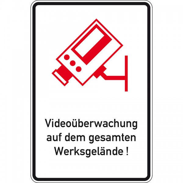 Dreifke® Schild I Hinweisschild Videoüberwachung auf dem Werksgelände, Aluminium RA0, 600x900mm, DIN 67520, nach StVO