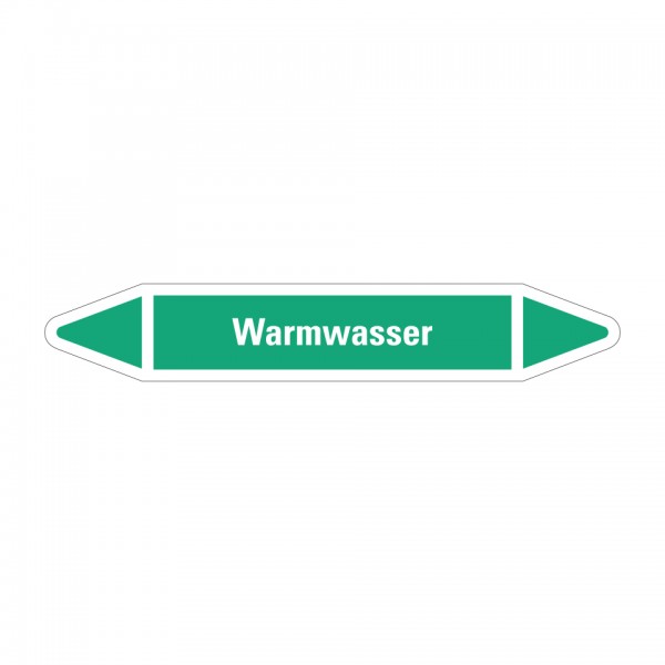 Dreifke® Aufkleber I RKZ-Etikett Warmwasser, grün/weiß, für Ø 25-40mm, 154x26mm, 5 Stück