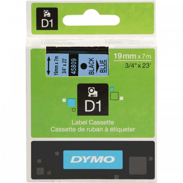 DYMO-Schriftbandkassette, Schrift: schwarz, Grund: blau, Breite 19mm, 7m