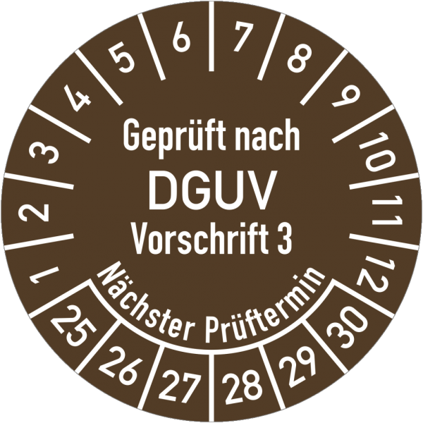 Dreifke® Prüfplakette Geprüft nach DGUV V3..., 2025-2030, Folie, Ø 25 mm, 500 Stück/Rolle