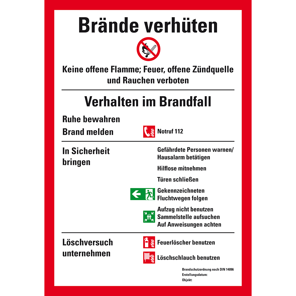Schild PVC Brandschutzordnung DIN 14096 Teil A 297x210mm 