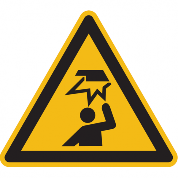Dreifke® Aufkleber Warnschild, Warnung vor Hindernissen im Kopfbereich W020 | 100mm | ASR A1.3 (DIN EN ISO 7010), 1 Stk