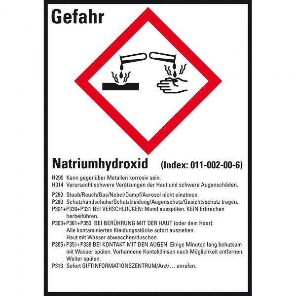 Dreifke® Aufkleber I GHS-Etikett Natriumhydroxid, GefStoffV/GHS/CLP, Folie, 52x74mm, 10/Bogen