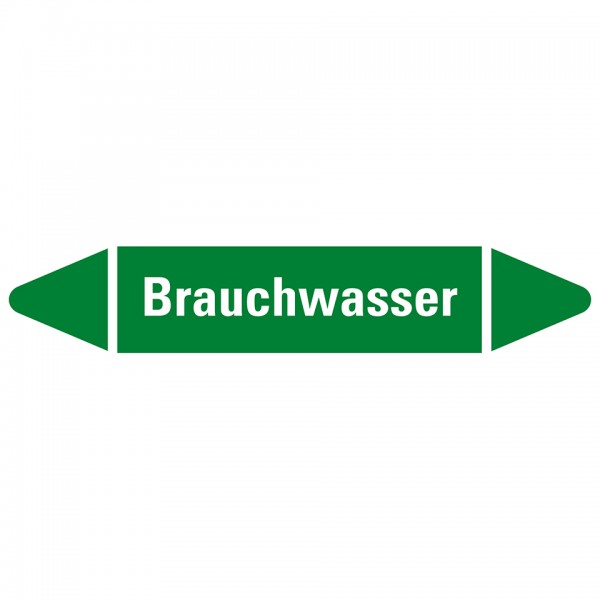 Aufkleber I Rohrleitungsetikett Brauchwasser, grün/weiß, für Ø 40-60mm, 179x37mm, 5/Bogen I 3 Stk