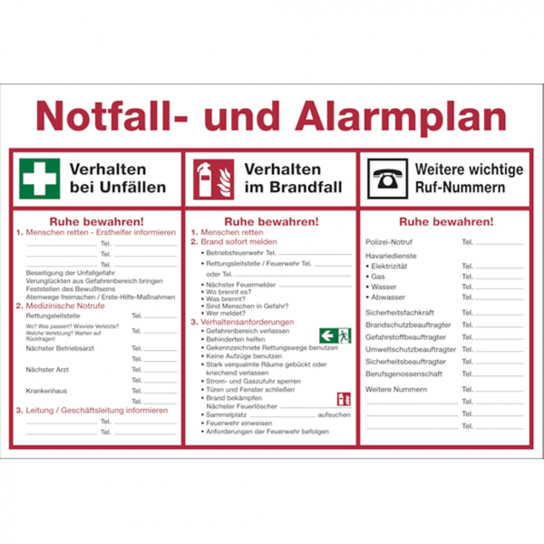 Dreifke® Aushang, Notfall- und Alarmplan | PVC | 595x410 mm, 1 Stk