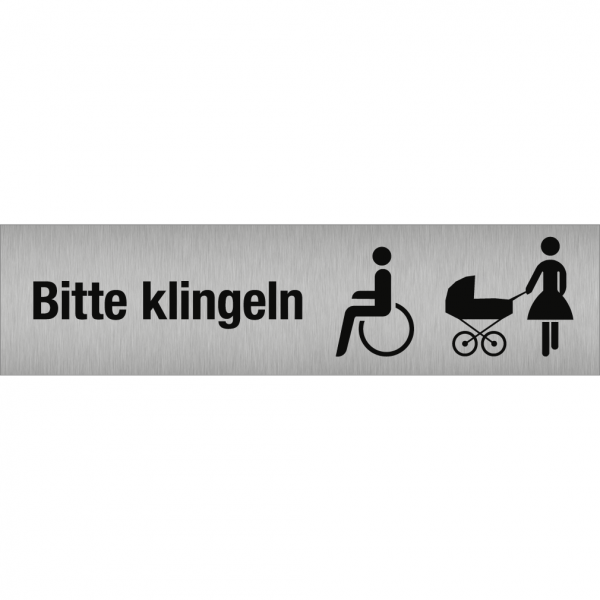 Bitte klingeln Rollstuhlfahrer/Kinderwagen, Edelstahl, selbstklebend, 160x40 mm