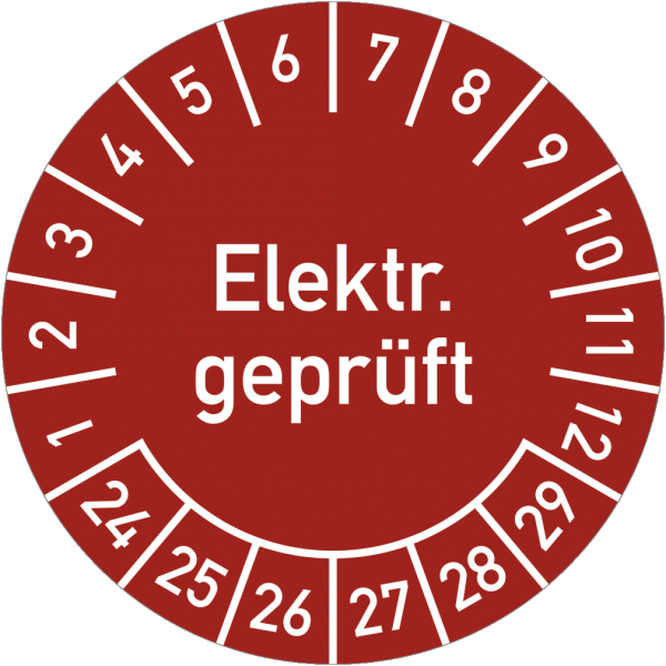 Dreifke® Prüfplakette Elektr. Geprüft 2024-2029, Dokumentenfolie, Ø 30 mm, 10 Stück/Bogen