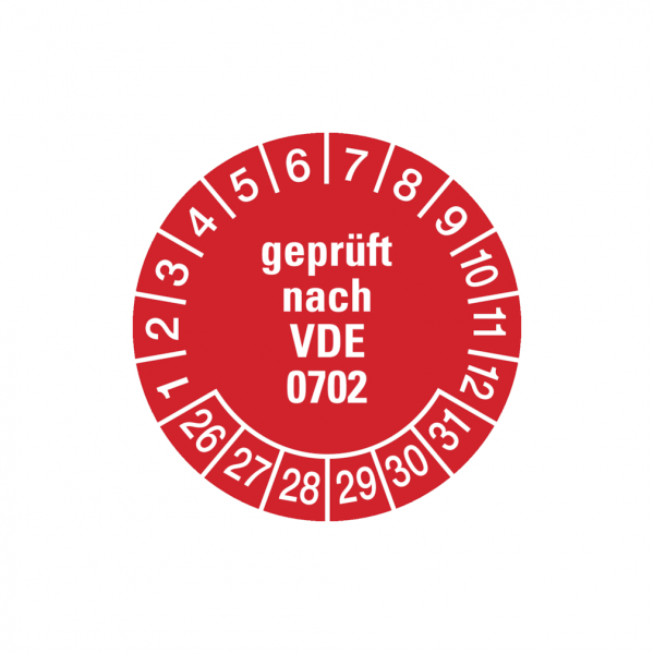 Dreifke® Prüfplakette, geprüft nach VDE 0702, rot/weiß, Ø 30 mm - Bogen = 10 Plaketten, Folie selbstklebend 10 Stk.