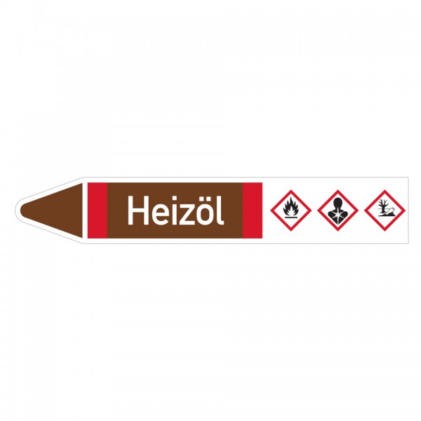 Dreifke® Aufkleber I RKZ-Etikett Heizöl, links, DIN, braun/weiß/rot, für Ø 60-90mm, 310x52mm, 3 Stück