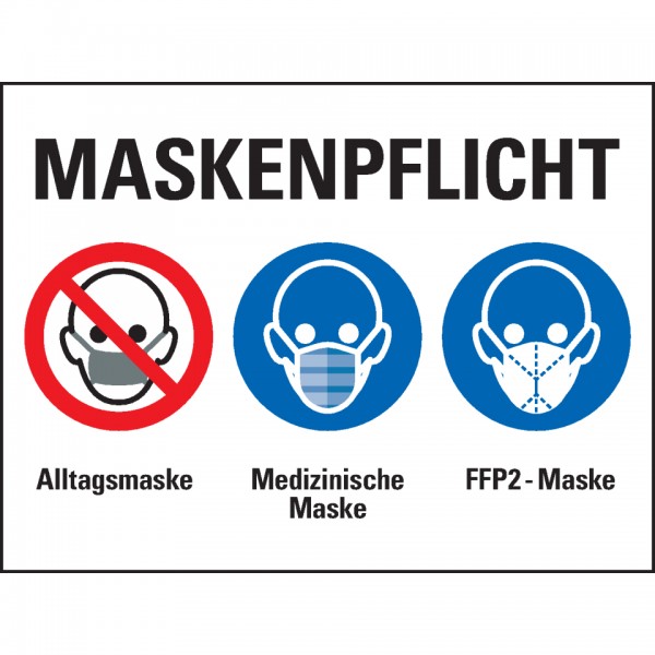 Dreifke® Schild I Gebots-/Verbots-Kombischild Maskenpflicht, Kunststoff, 400x300mm