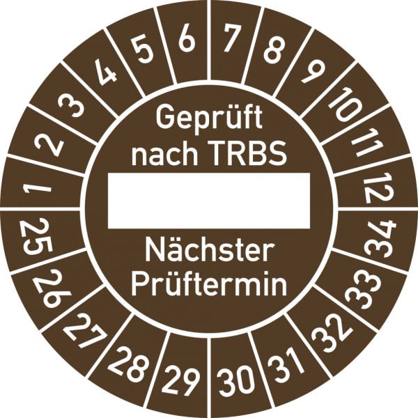 Dreifke® Prüfplakette Geprüft nach TRBS... 2025 - 2034, Folie, Ø 30 mm, 10 Stück/Bogen