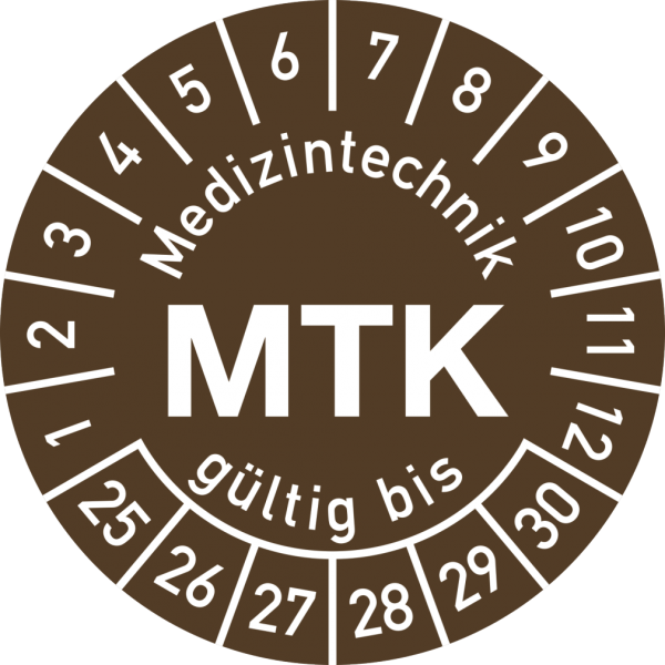 Dreifke® Prüfplakette Medizintechnik MTK 2025-2030, Polyesterfolie, Ø 15 mm, 10 Stück/Bogen