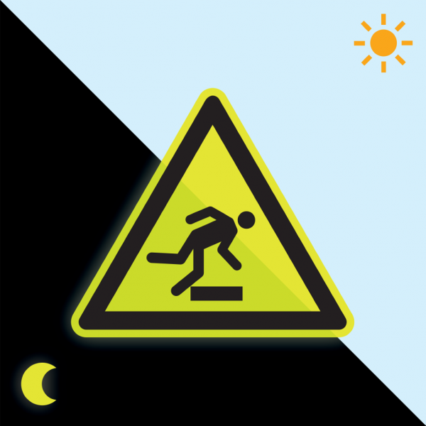 PERMALIGHT power langnachleuchtend Warnschild Warnung vor Hindernisse am Boden, ISO, Folie, fluoreszierend, SL200mm